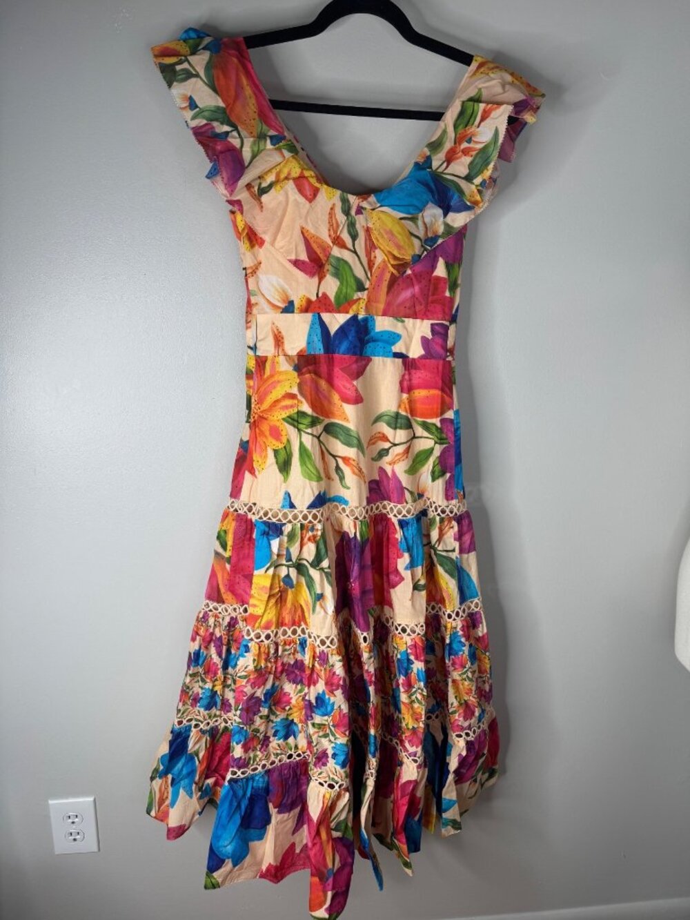 New Farm Rio Mary’s Garden Frilled Top Midi Dress Size XS Colorful Floral - Picture 7 of 9